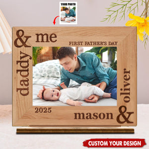Custom Photo Our First Fathers Day Together - Family Personalized 2-Layered Wooden Plaque