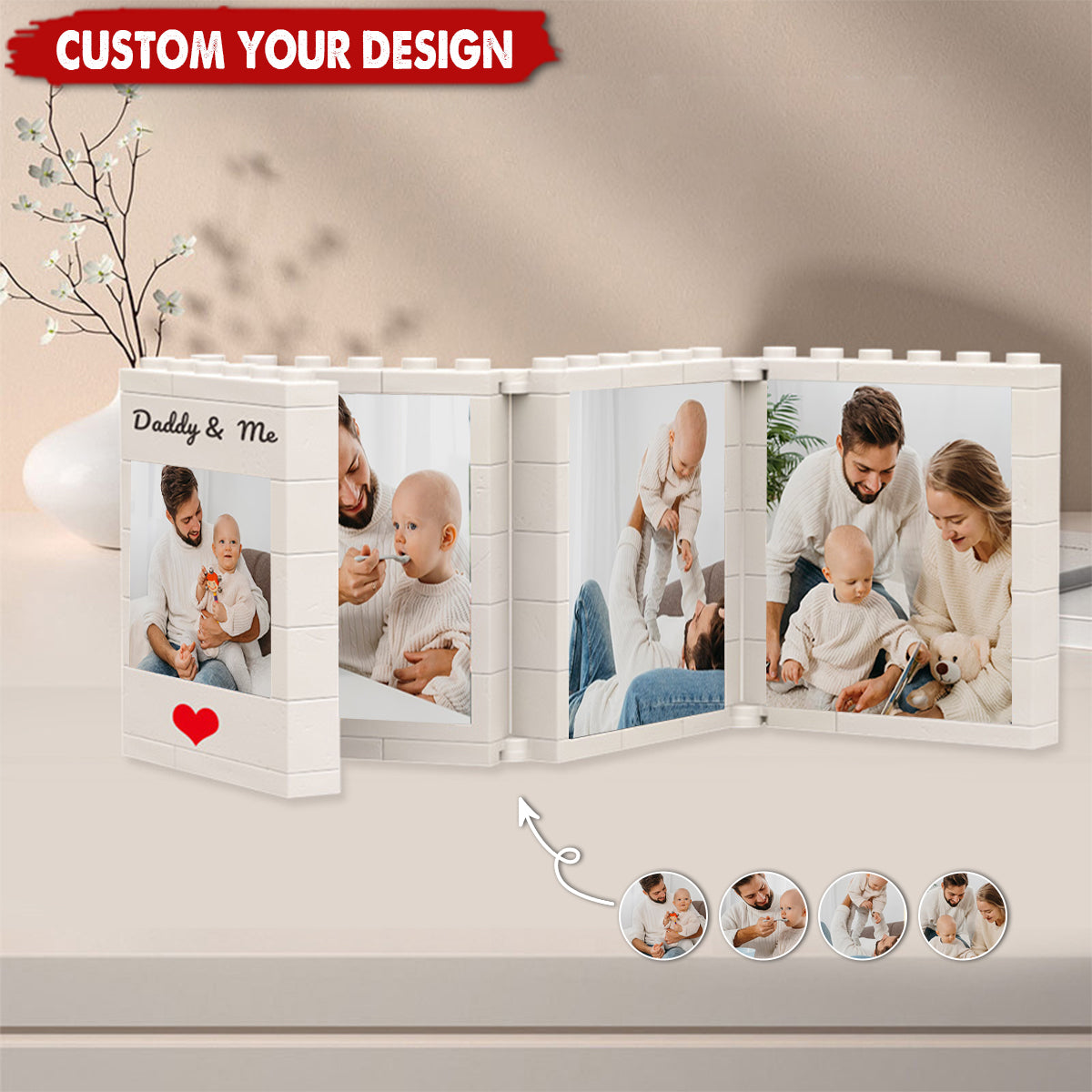 Custom Mini Photo Album Daddy & Me - Personalized Fold-Out Photo Brick Block
