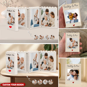 Custom Mini Photo Album Daddy & Me - Personalized Fold-Out Photo Brick Block