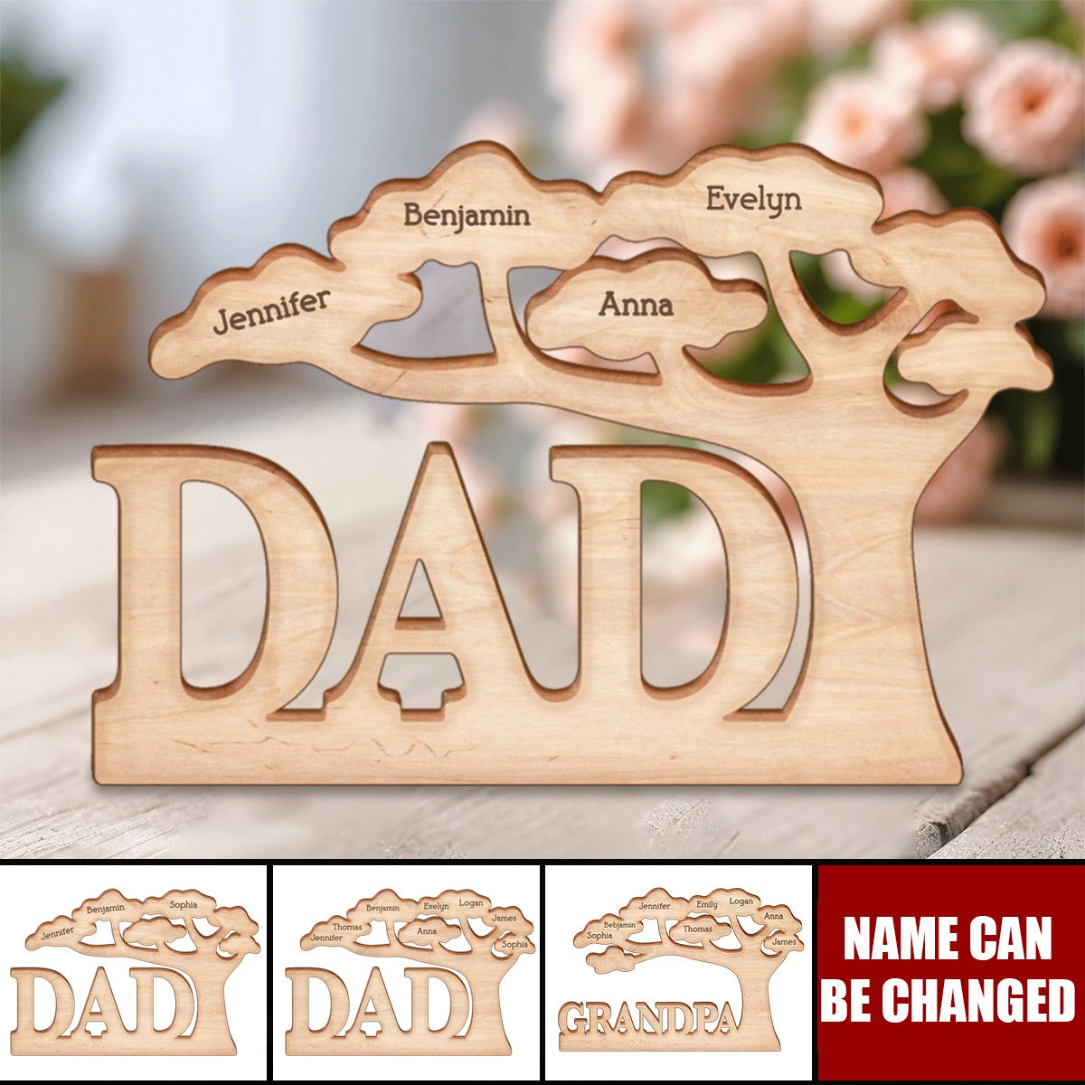 Custom Names Dad Grandpa Tree - Personalized Engraved Wood Plaque