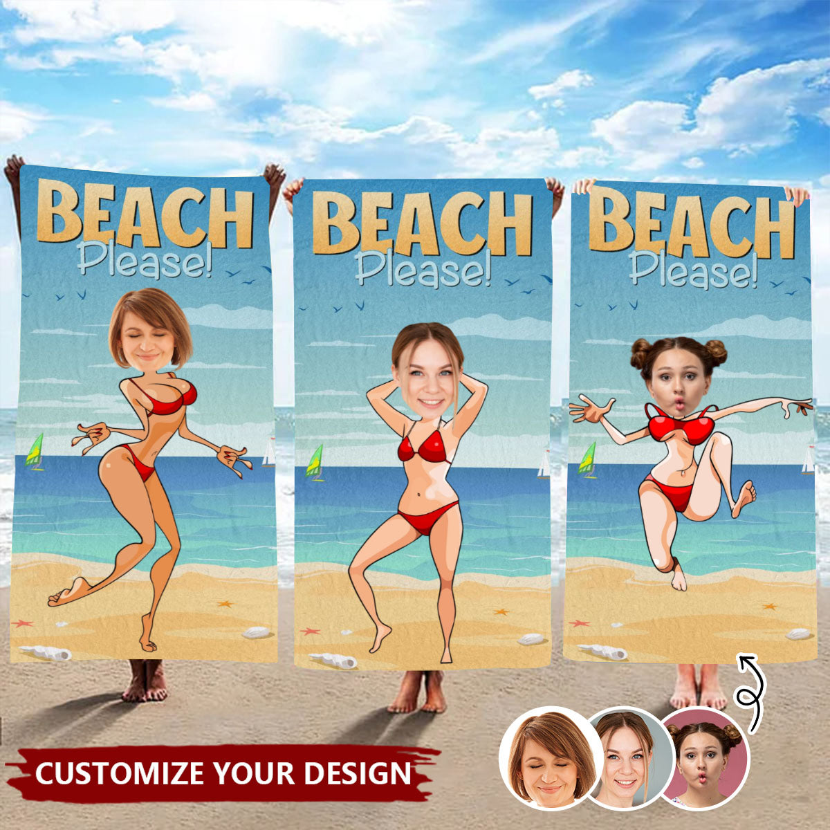 Custom Photo Beach Please Standing Pose - Personalized Beach Towel