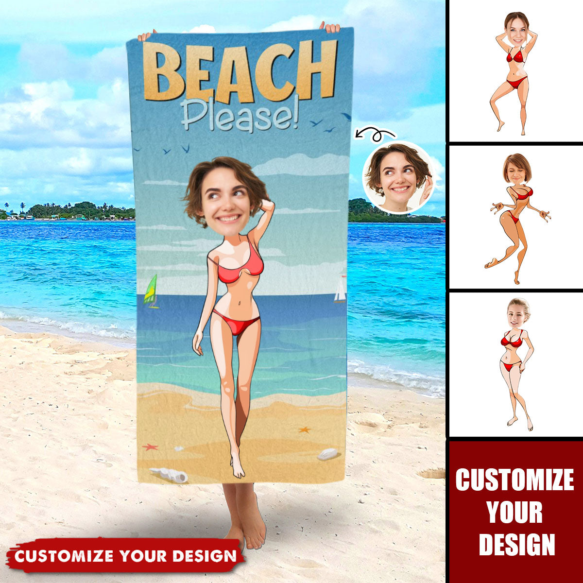Custom Photo Beach Please Standing Pose - Personalized Beach Towel