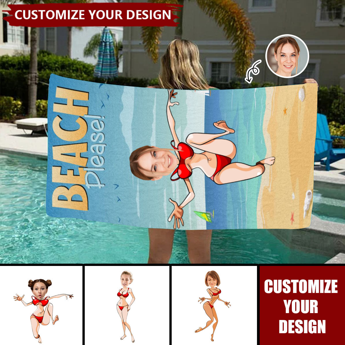 Custom Photo Beach Please Standing Pose - Personalized Beach Towel
