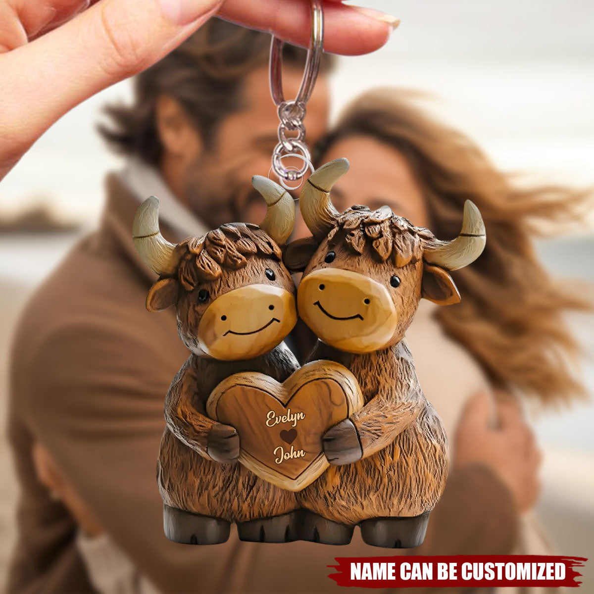 Cute Highland Cow Couple - Personalized Acrylic Keychain