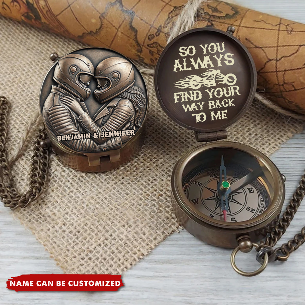 Find Your Way Back To Me - Personalized Biker Compass