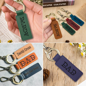 Personalized Engraved Dad Leather Keychain, Father's Day Gift For Dad