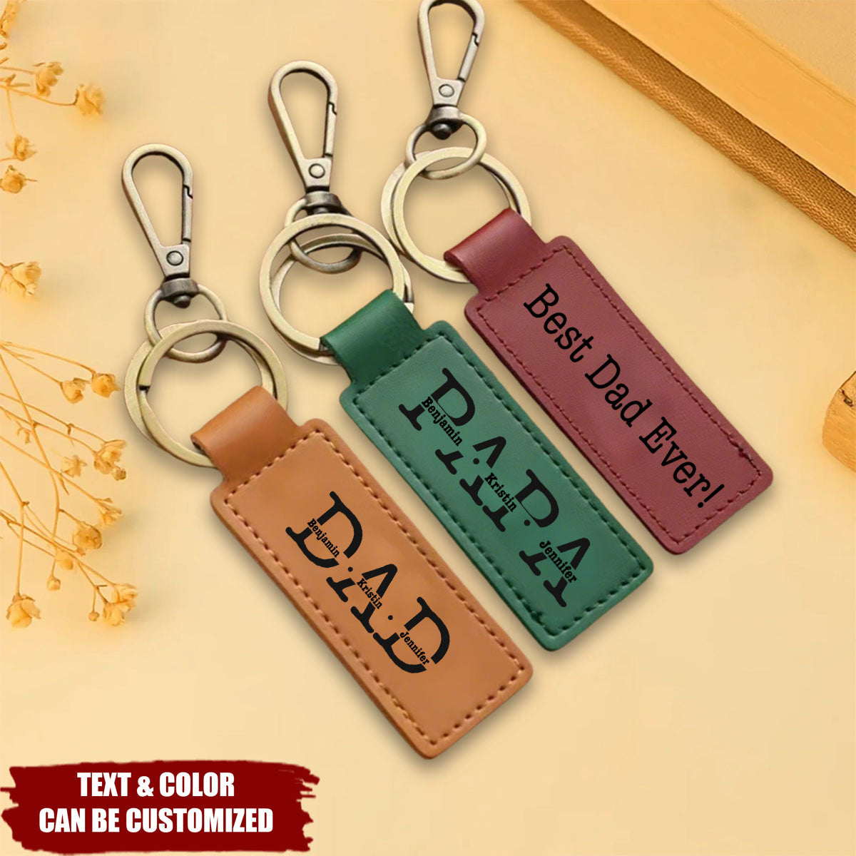 Personalized Engraved Dad Leather Keychain, Father's Day Gift For Dad