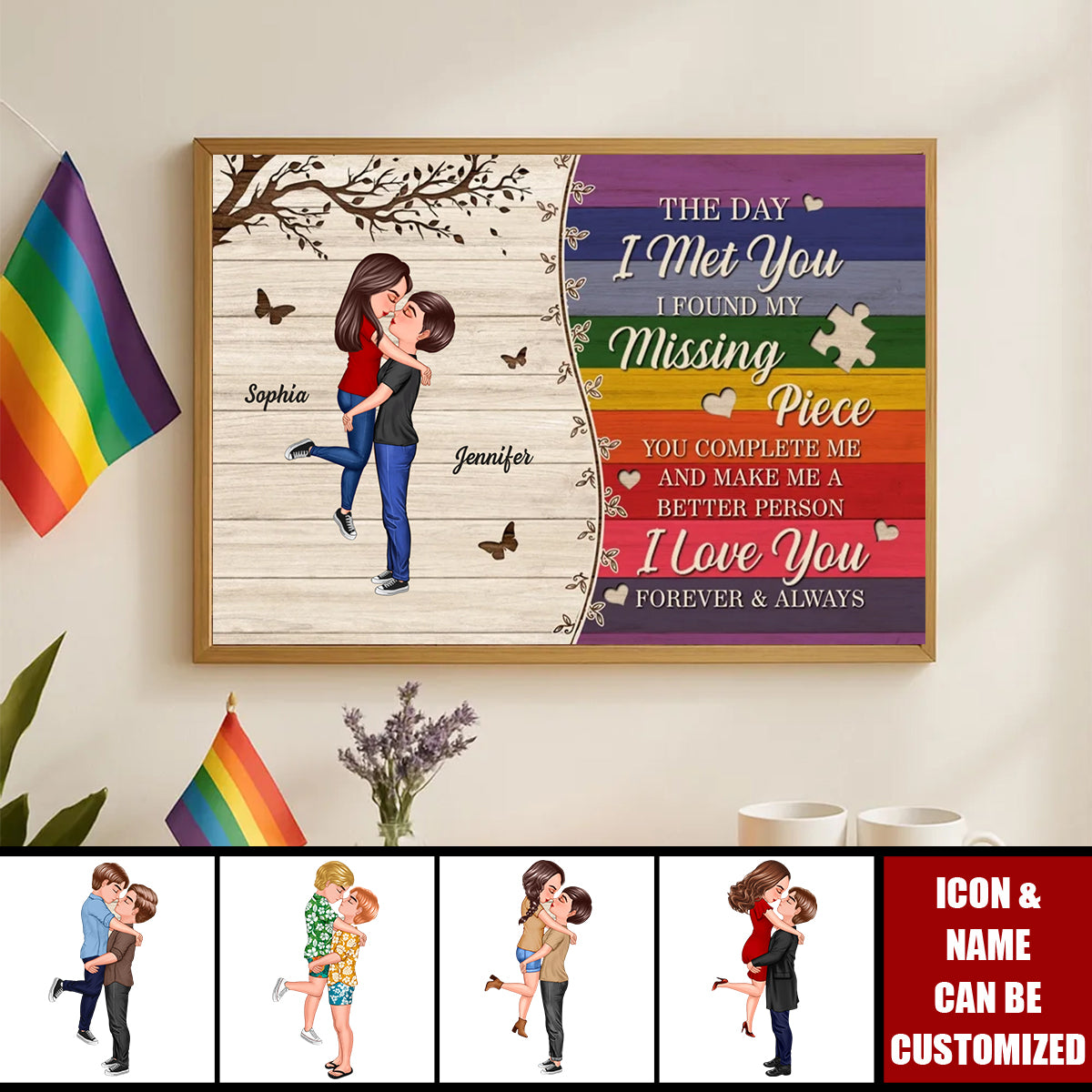 The Day I Met You LGBTQ Couple Personalized Poster, Pride Month Gift