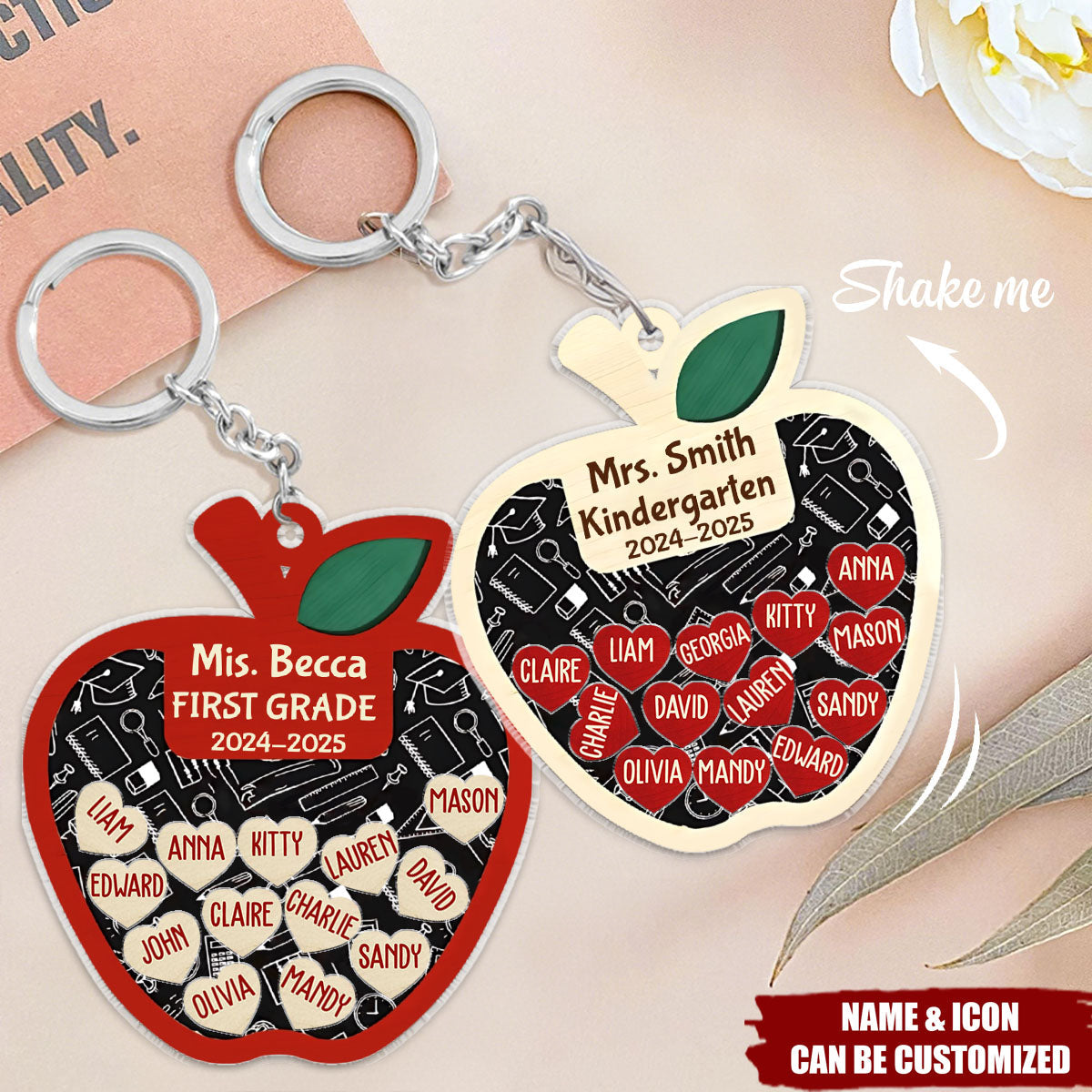 Thank You Teacher Apple - Personalized Shaker Keychain, Back to School Gift