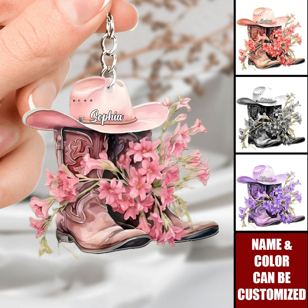 Western Cowgirl Boots - Personalized Acrylic Keychain
