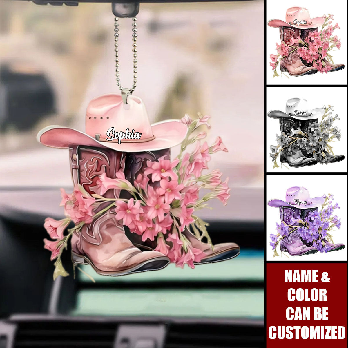 Western Cowgirl Boots - Personalized Acrylic Car Ornament