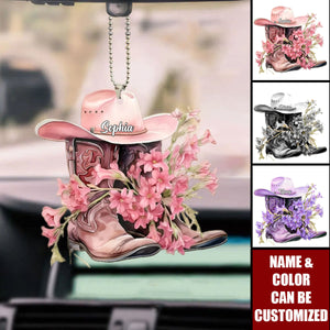 Western Cowgirl Boots - Personalized Acrylic Car Ornament