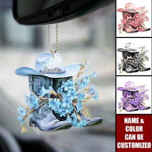 Western Cowgirl Boots - Personalized Acrylic Car Ornament