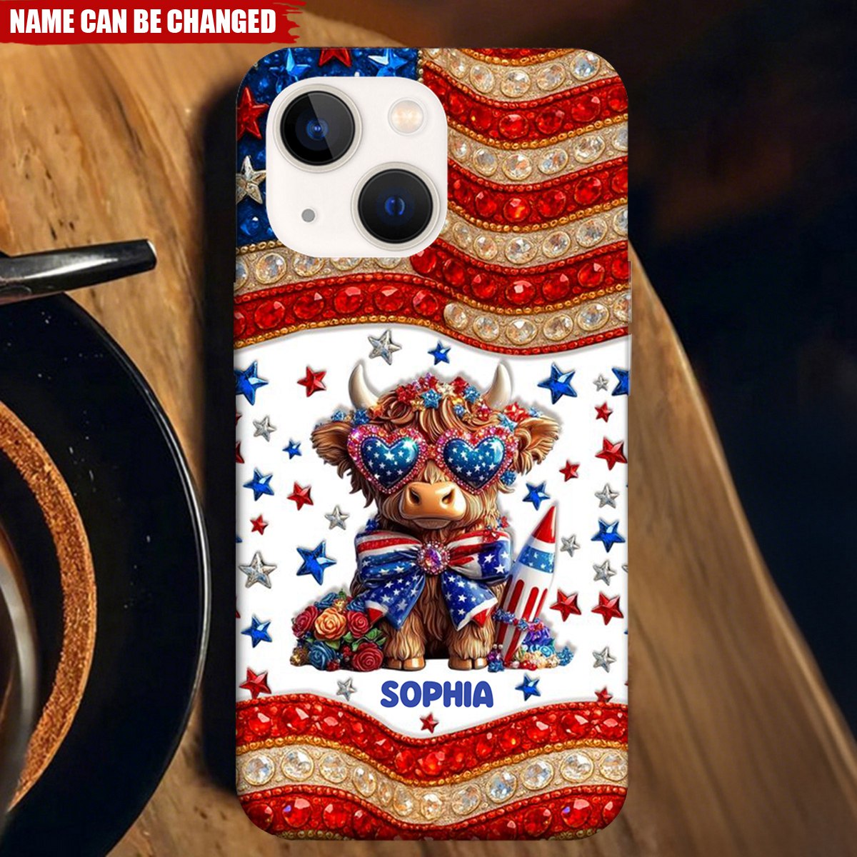 July 4th America - Personalized Highland Cow Full Print Phone Case