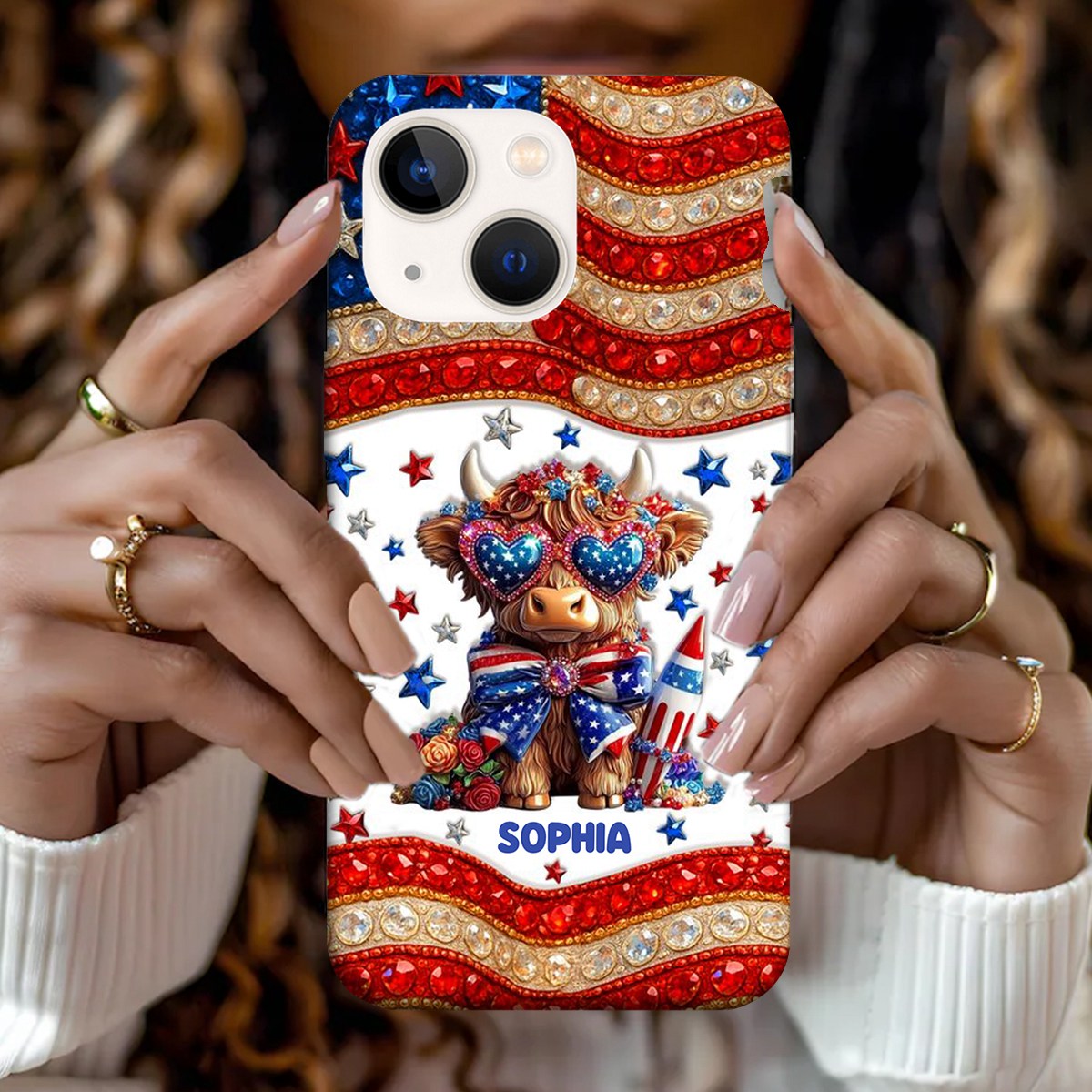 July 4th America - Personalized Highland Cow Full Print Phone Case