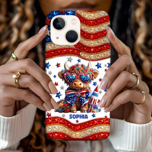 July 4th America - Personalized Highland Cow Full Print Phone Case