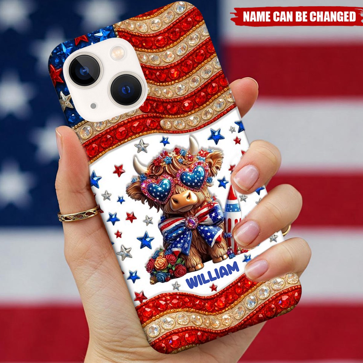 July 4th America - Personalized Highland Cow Full Print Phone Case