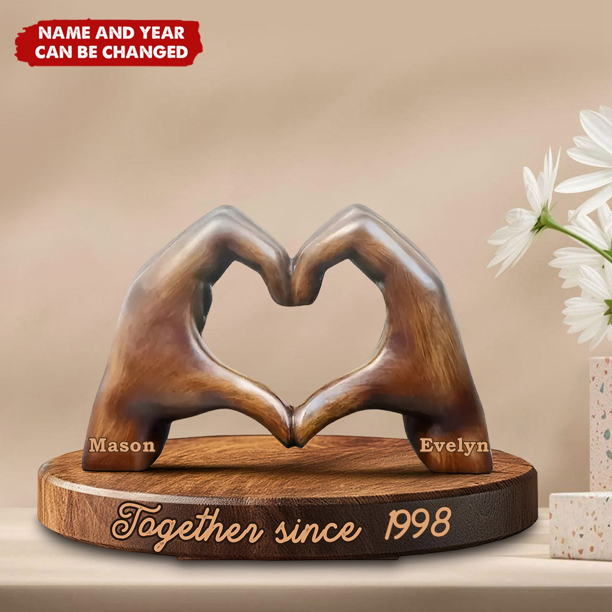 Heartfelt Love Sculpture Couple Hands - Personalized Couple Custom Shaped Wood Plaque