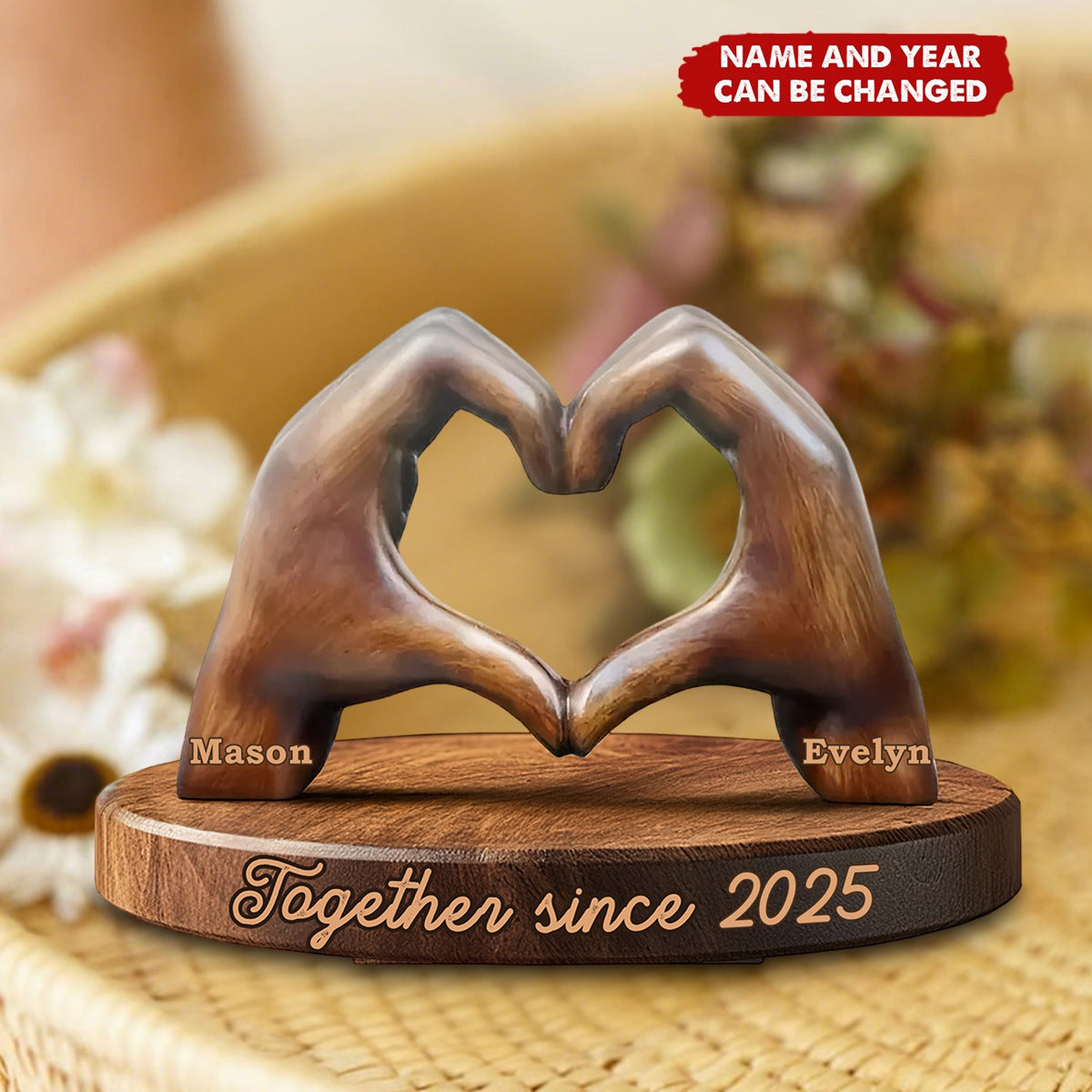 Heartfelt Love Sculpture Couple Hands - Personalized Couple Custom Shaped Wood Plaque