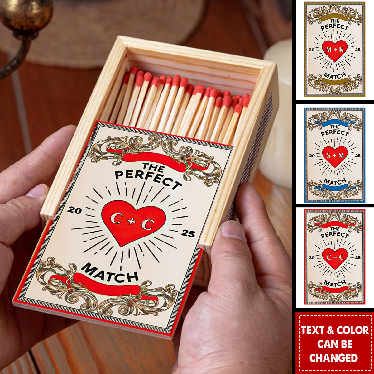 The Perfect Match - Personalized Couple Wood Matchbox
