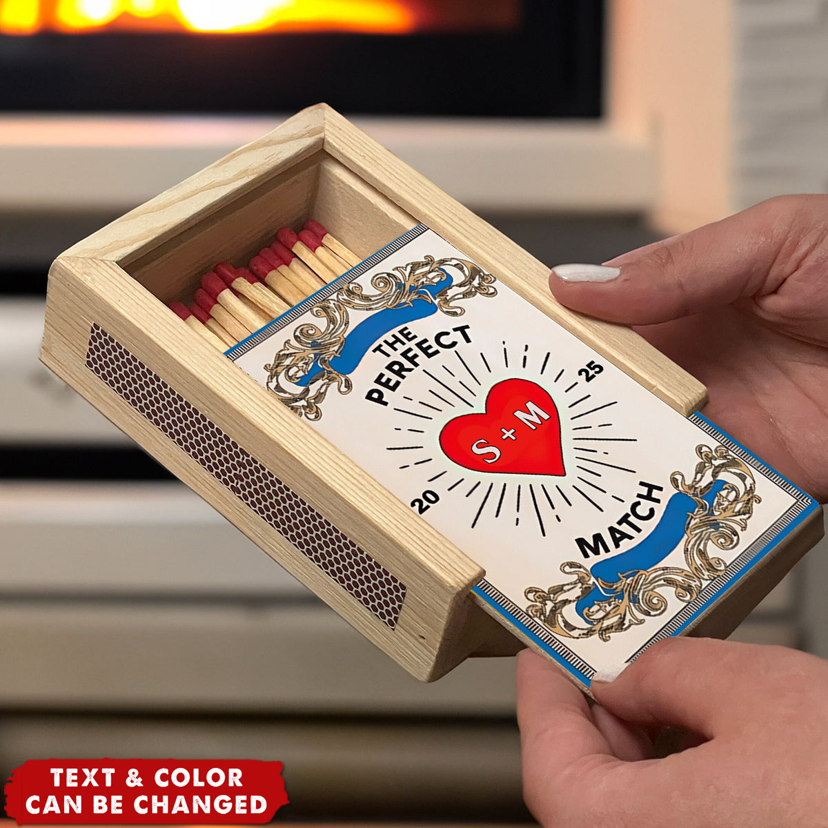 The Perfect Match - Personalized Couple Wood Matchbox