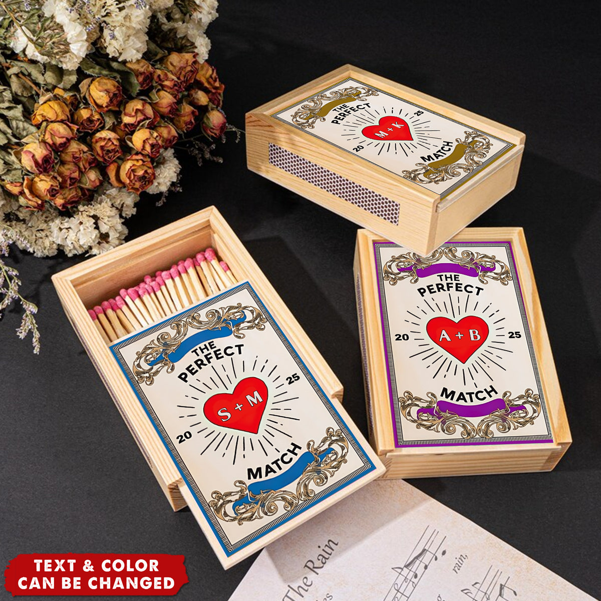 The Perfect Match - Personalized Couple Wood Matchbox