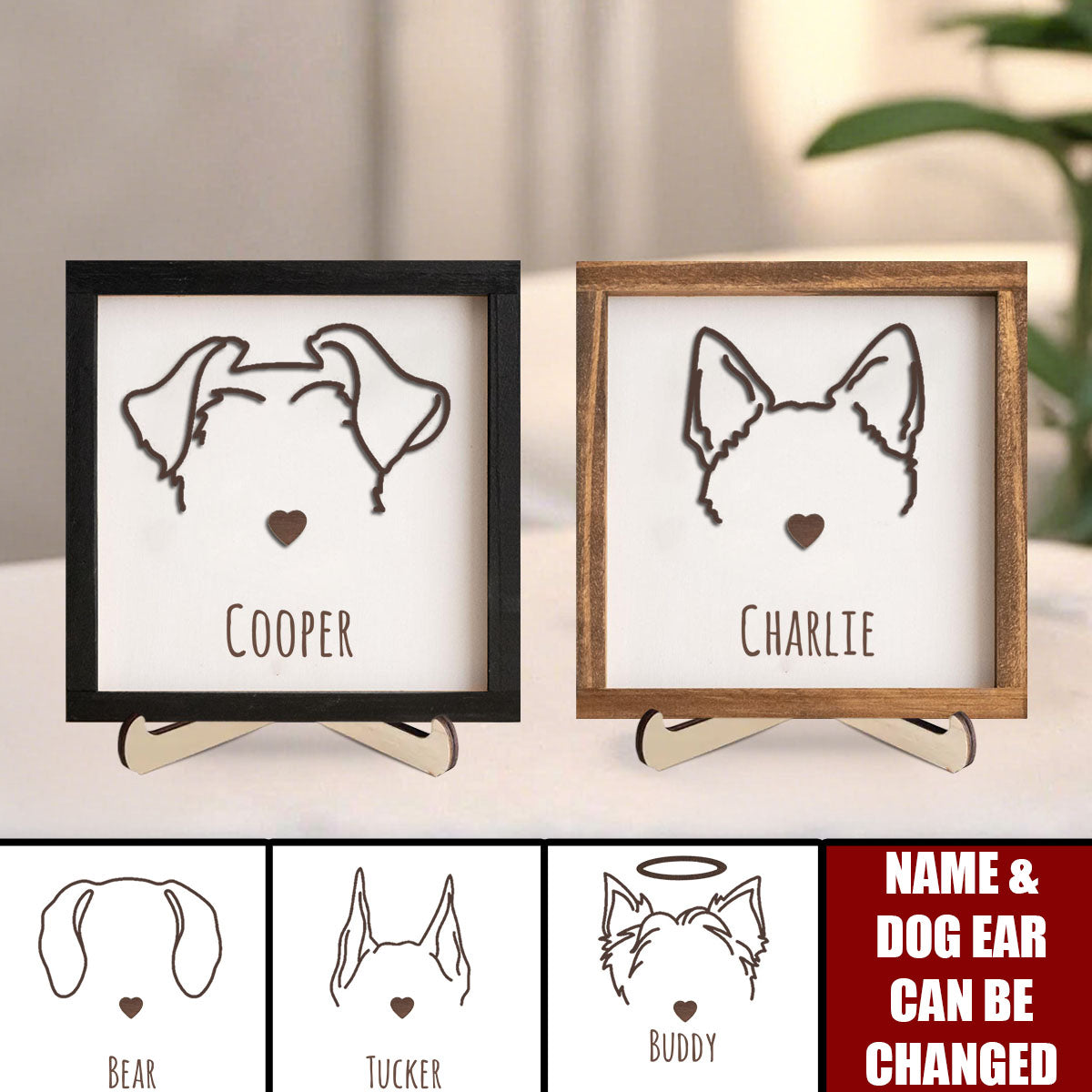 Dog Ear Art - Family Personalized 2-Layered Wooden Plaque, Gift For Pet Lovers