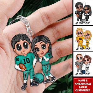 Y2K Football Couple Trading Card Style Personalized Acrylic Keychain