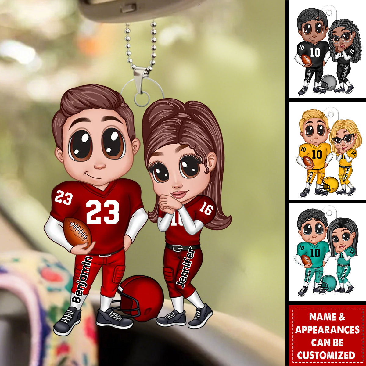 Y2K Football Couple Trading Card Style Personalized Acrylic Car Ornament