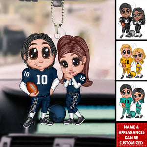 Y2K Football Couple Trading Card Style Personalized Acrylic Car Ornament