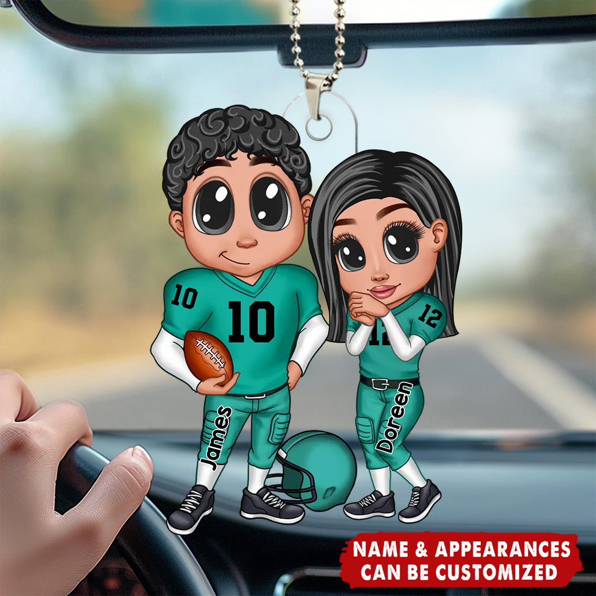 Y2K Football Couple Trading Card Style Personalized Acrylic Car Ornament