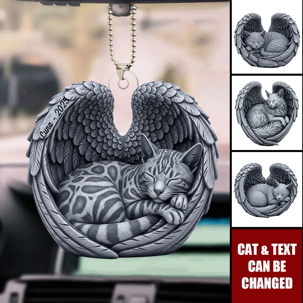 Cat In Heaven - Personalized Car Ornament, Gifts For Cat Lovers