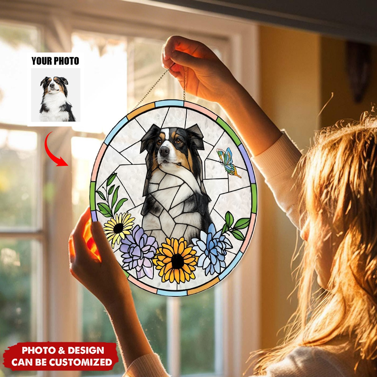 Custom Photo Pet Portrait - Personalized Stained Glass Window Hanging Suncatcher