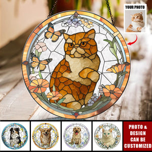Custom Pet Portrait From Photo - Personalized Stained Glass Window Hanging Suncatcher