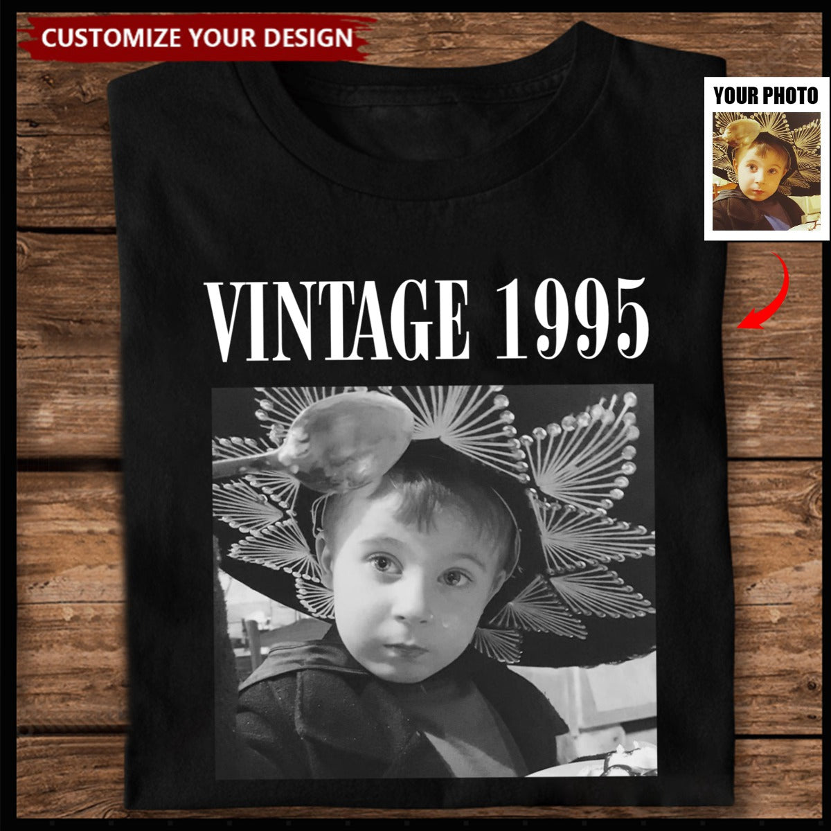 Custom Photo Vintage 1995 - Personalized Shirt, Birthday Gift