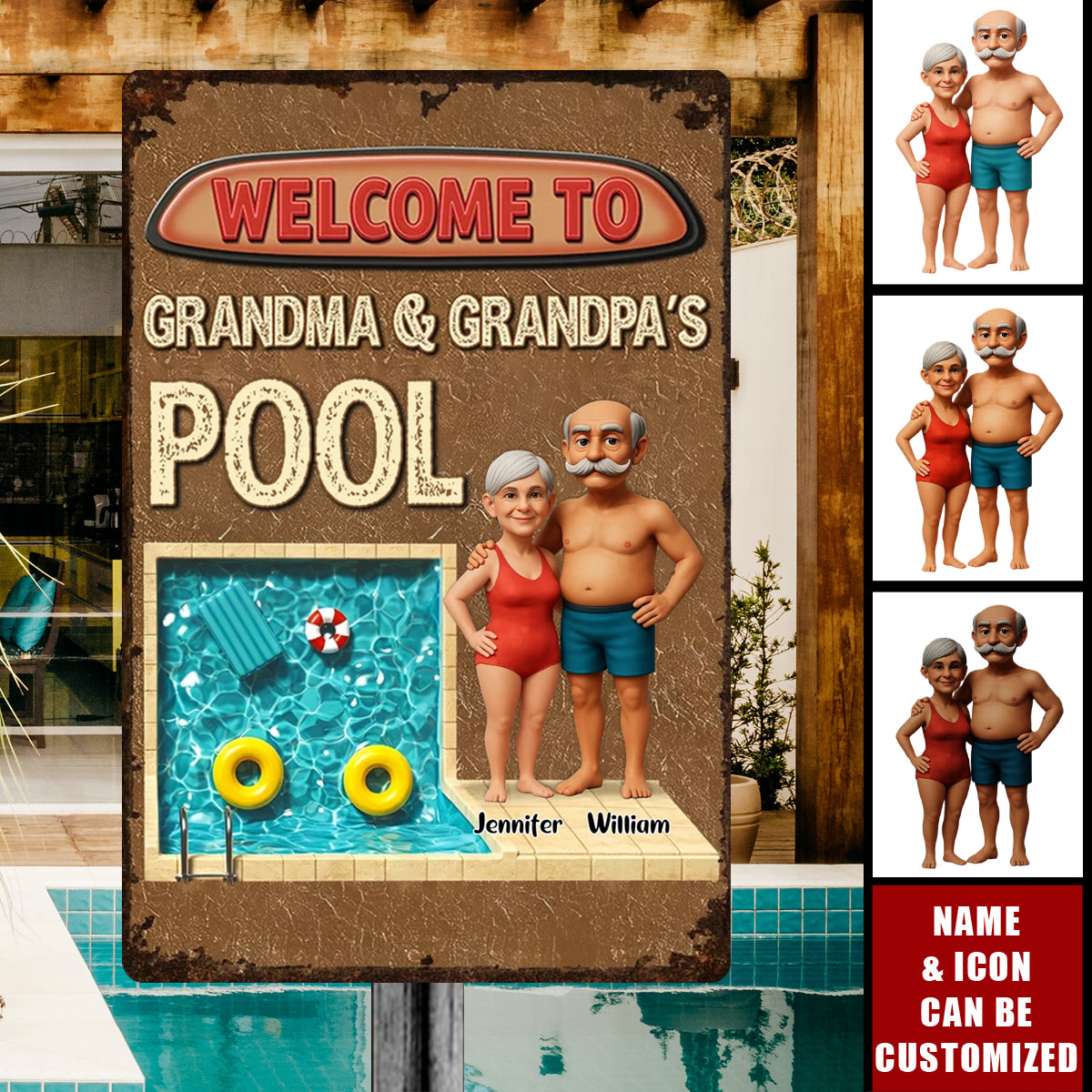 Welcome To Grandma Grandpa Pool - Personalized Metal Sign