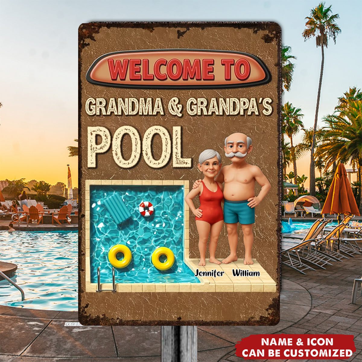 Welcome To Grandma Grandpa Pool - Personalized Metal Sign