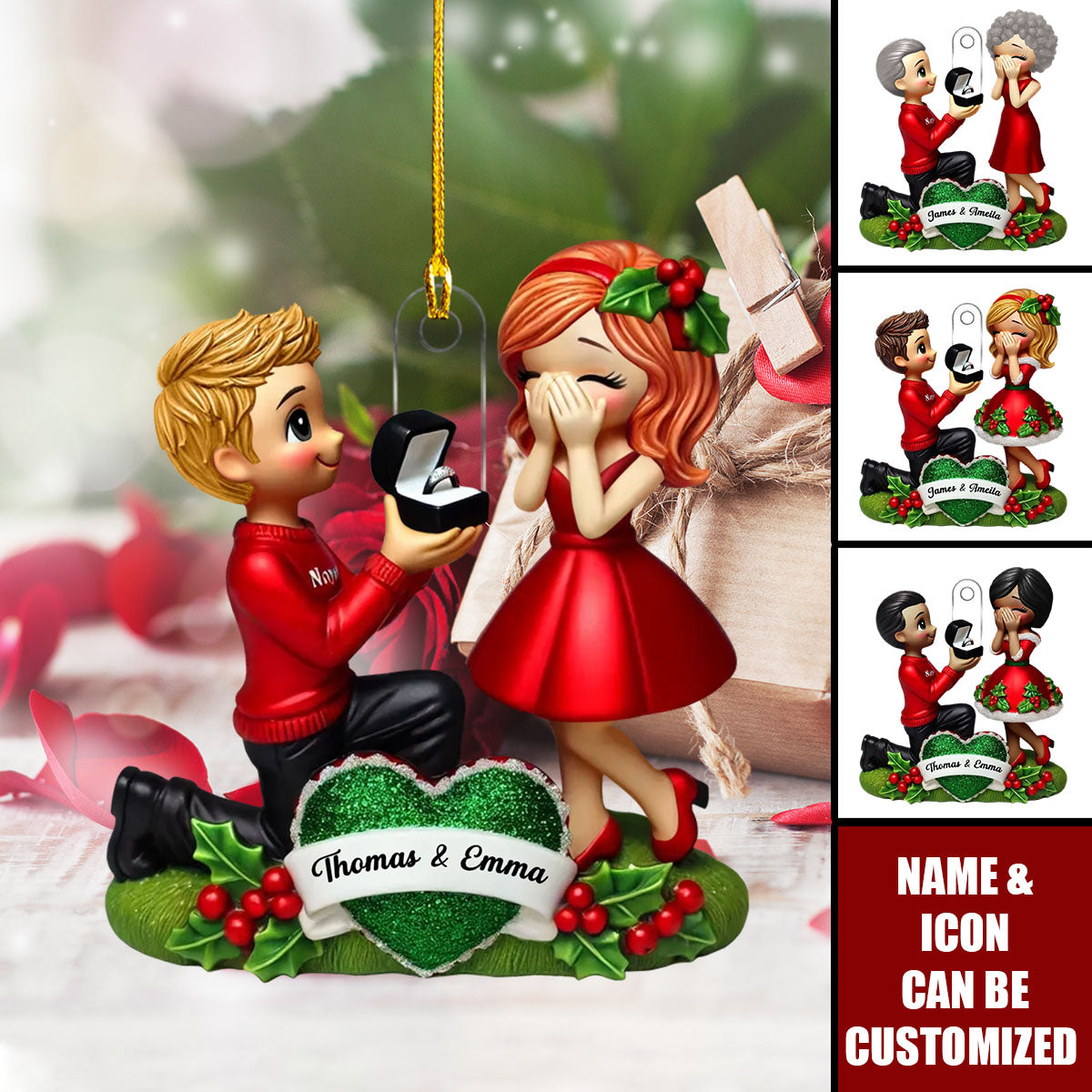 Marriage Proposal "She Said Yes!" - Personalized Acrylic Ornament, Just Engaged Gifts for Couples