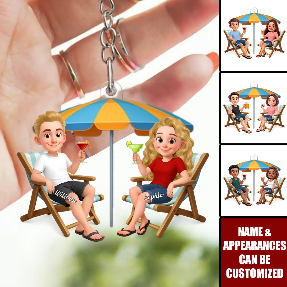 Couple Beach Chair Drinking - Personalized Acrylic Keychain