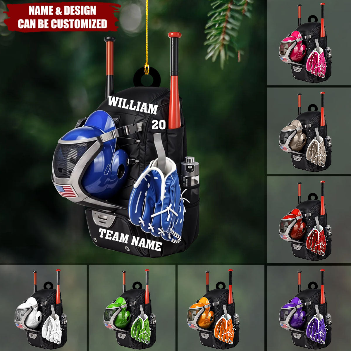 Baseball Softball Bag - Personalized Acrylic Christmas Ornament