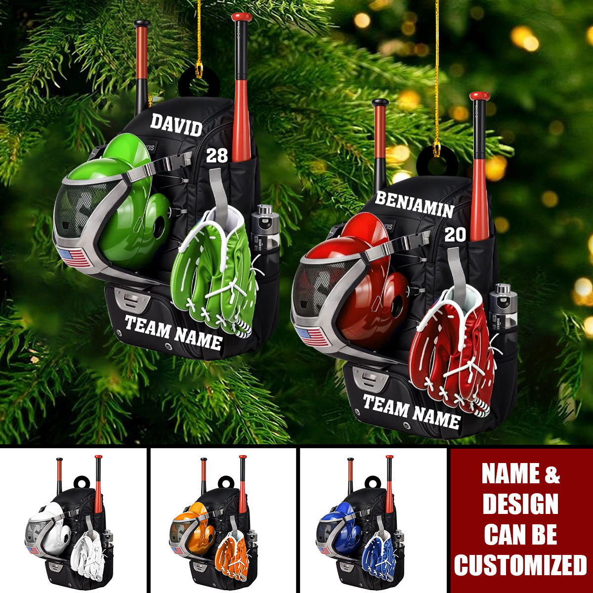 Baseball Softball Bag - Personalized Acrylic Christmas Ornament