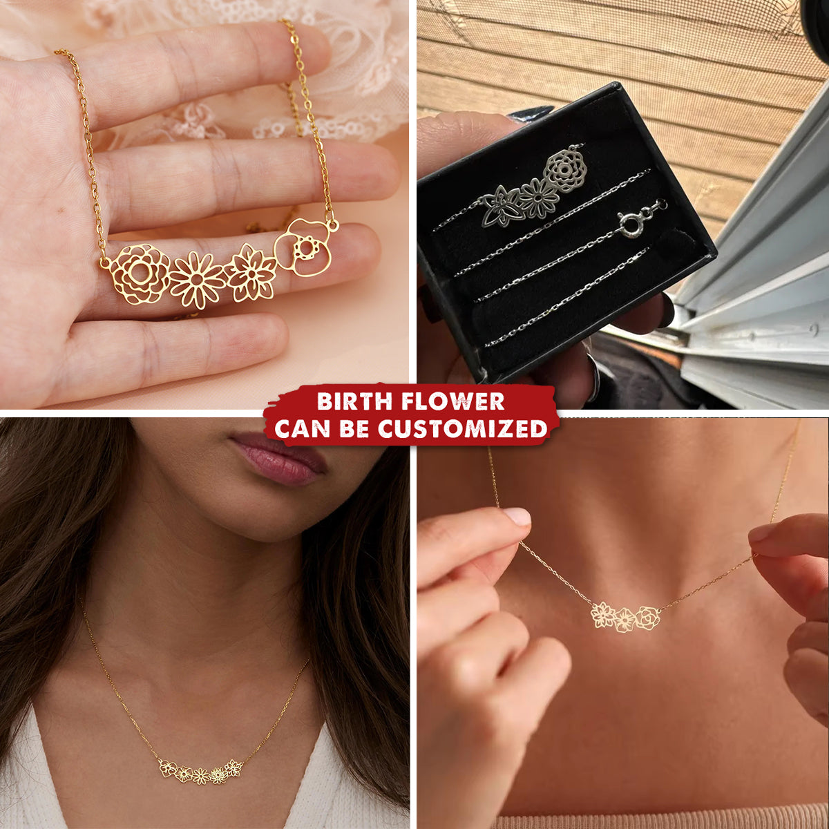 Trendy Dainty Birth Flower Personalized Family Necklace For Mom, Jewelry Gifts