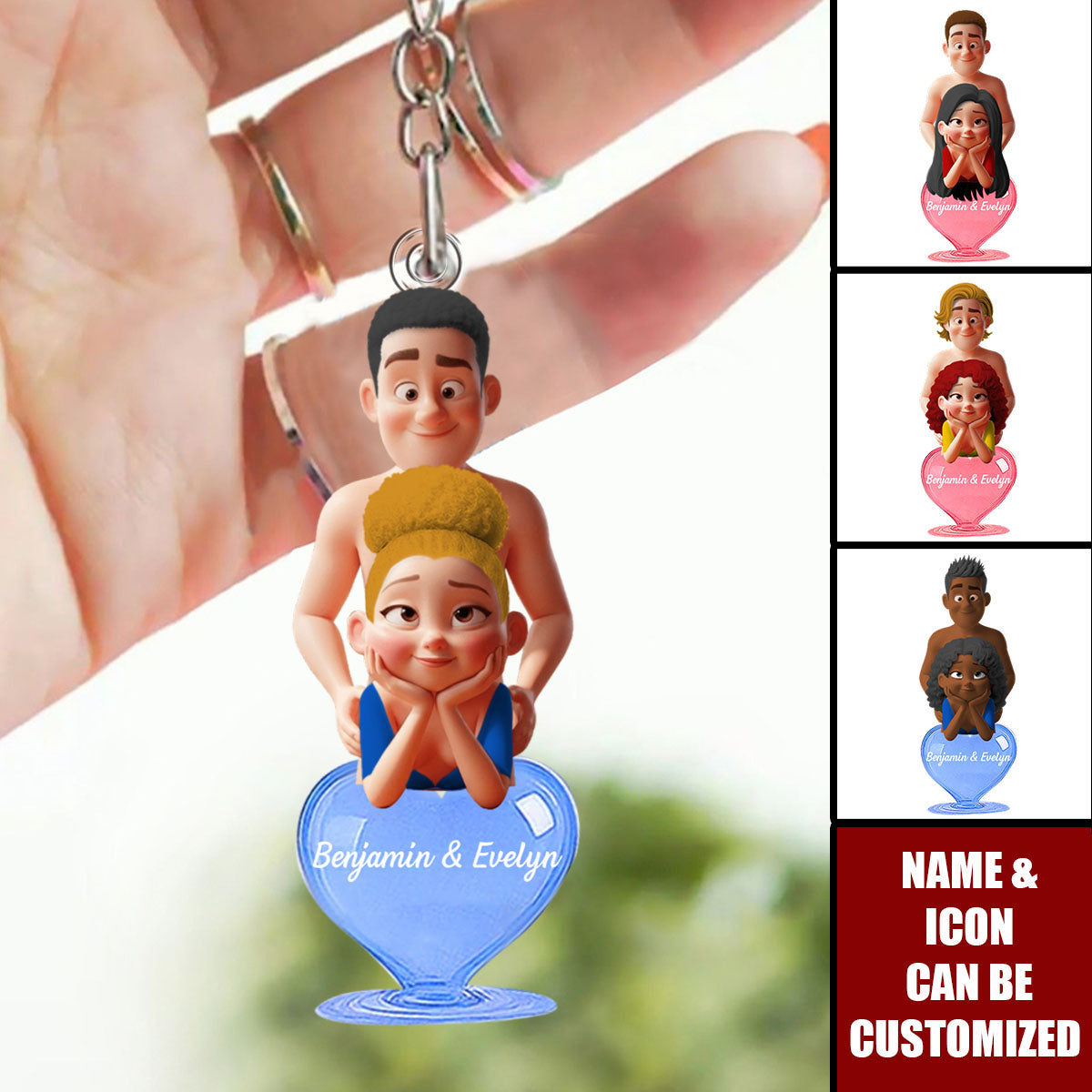 Naughty Couple With Heart - Personalized Acrylic Keychain