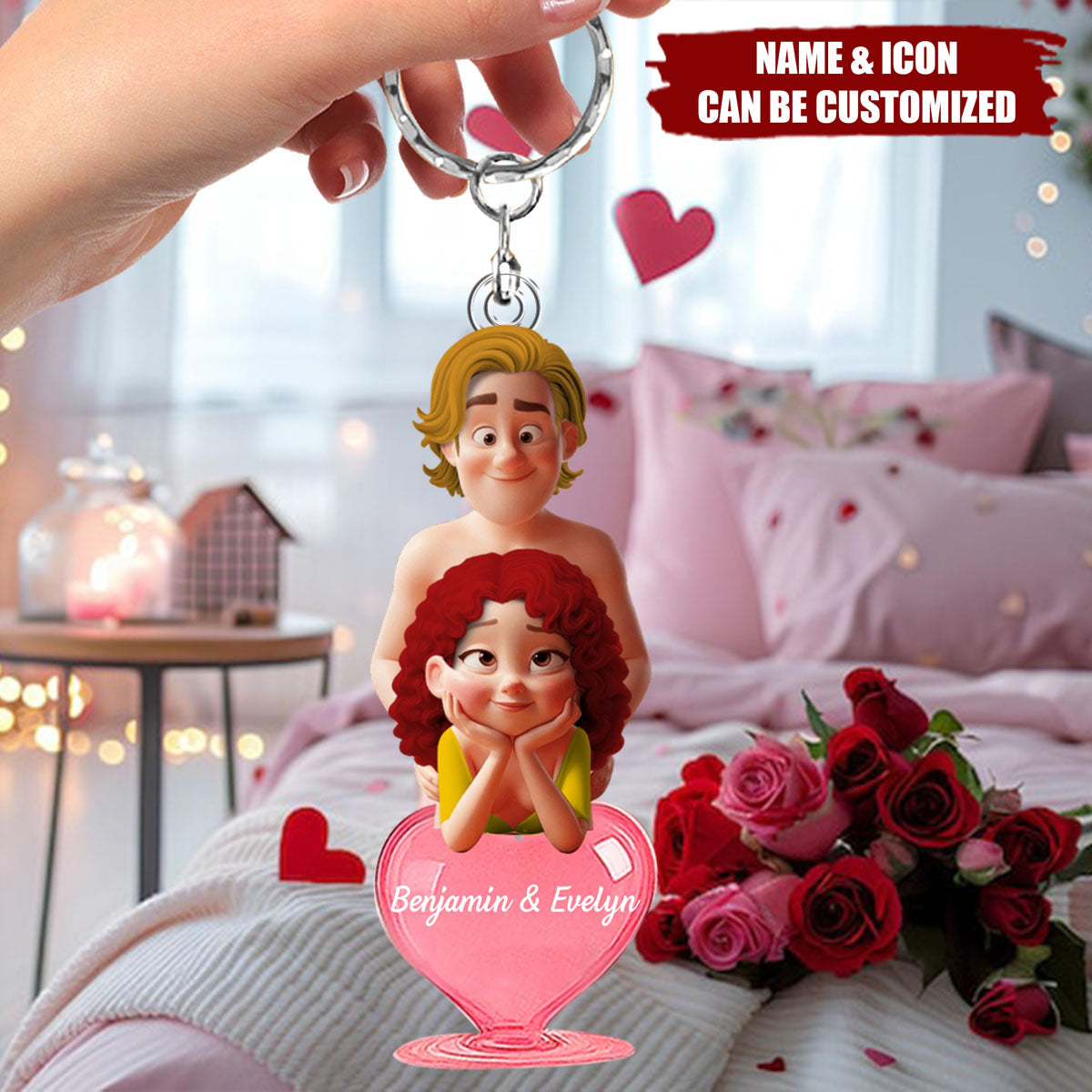 Naughty Couple With Heart - Personalized Acrylic Keychain