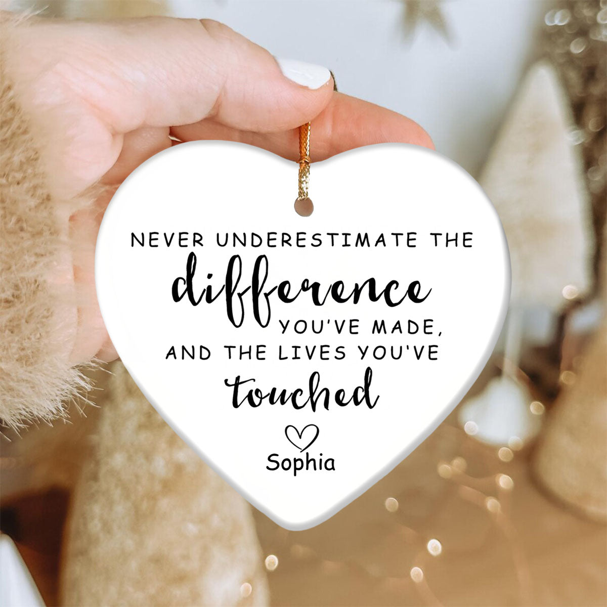 Never Underestimate The Difference You Made - Personalized Ceramic Heart Ornament, Retirement Gift
