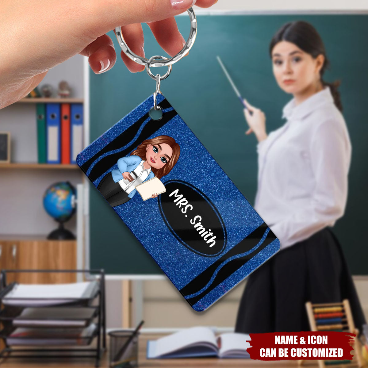 Teacher Crayon Personalized Acrylic Keychain, Back To School Gift For Teacher