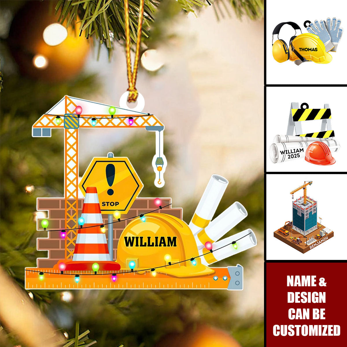 Construction Truck Equipment - Personalized Construction Christmas Ornament