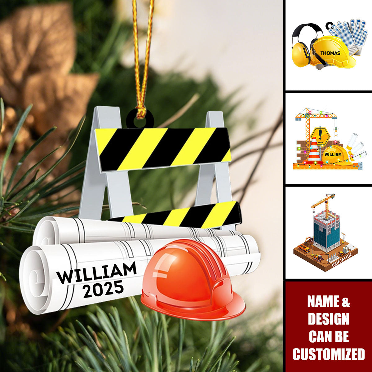 Construction Truck Equipment - Personalized Construction Christmas Ornament