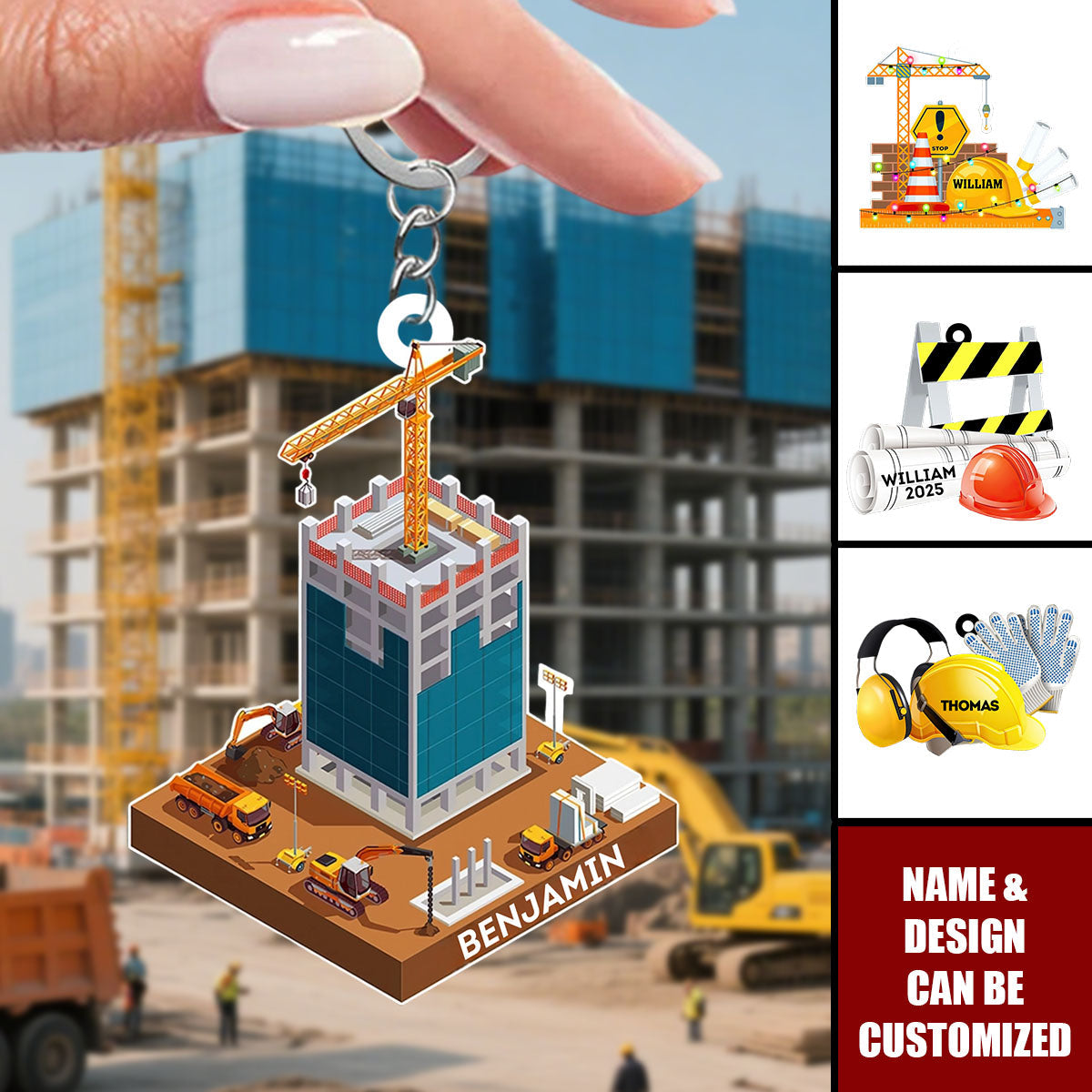 Construction Truck Equipment - Personalized Construction Acrylic Keychain