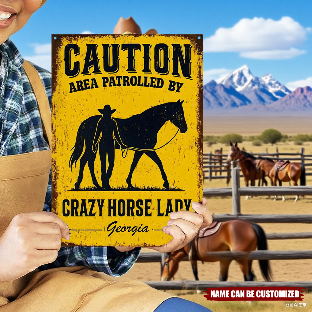Crazy Horse Lady Area - Personalized Horse Rectangle Metal Sign